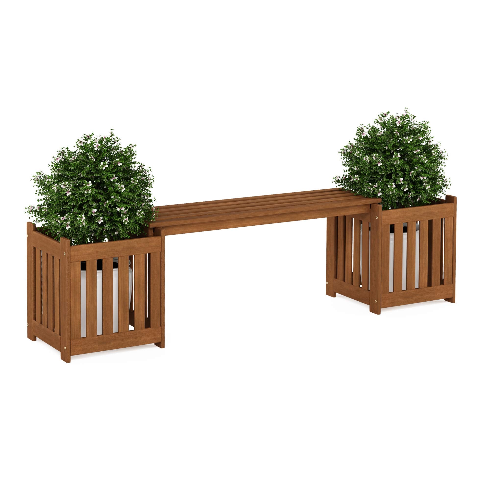 Furinno Tioman front view planter bench ideal for outdoor gardening.