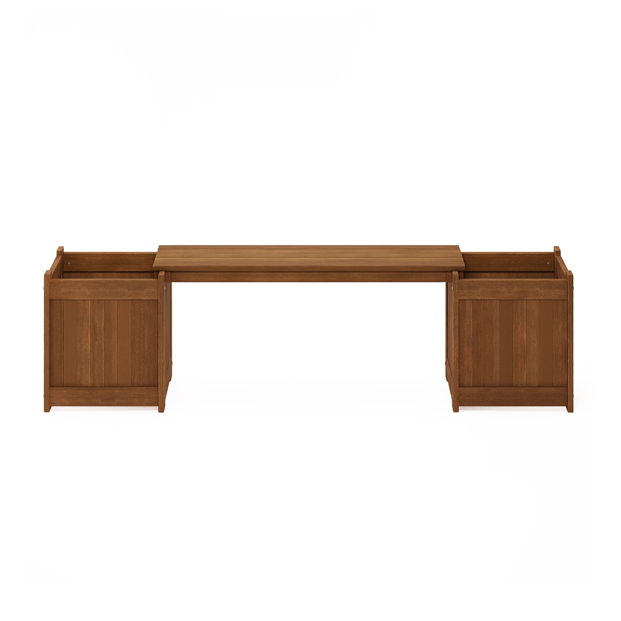 Furinno Tioman brown planter box enhances garden visual appeal.
