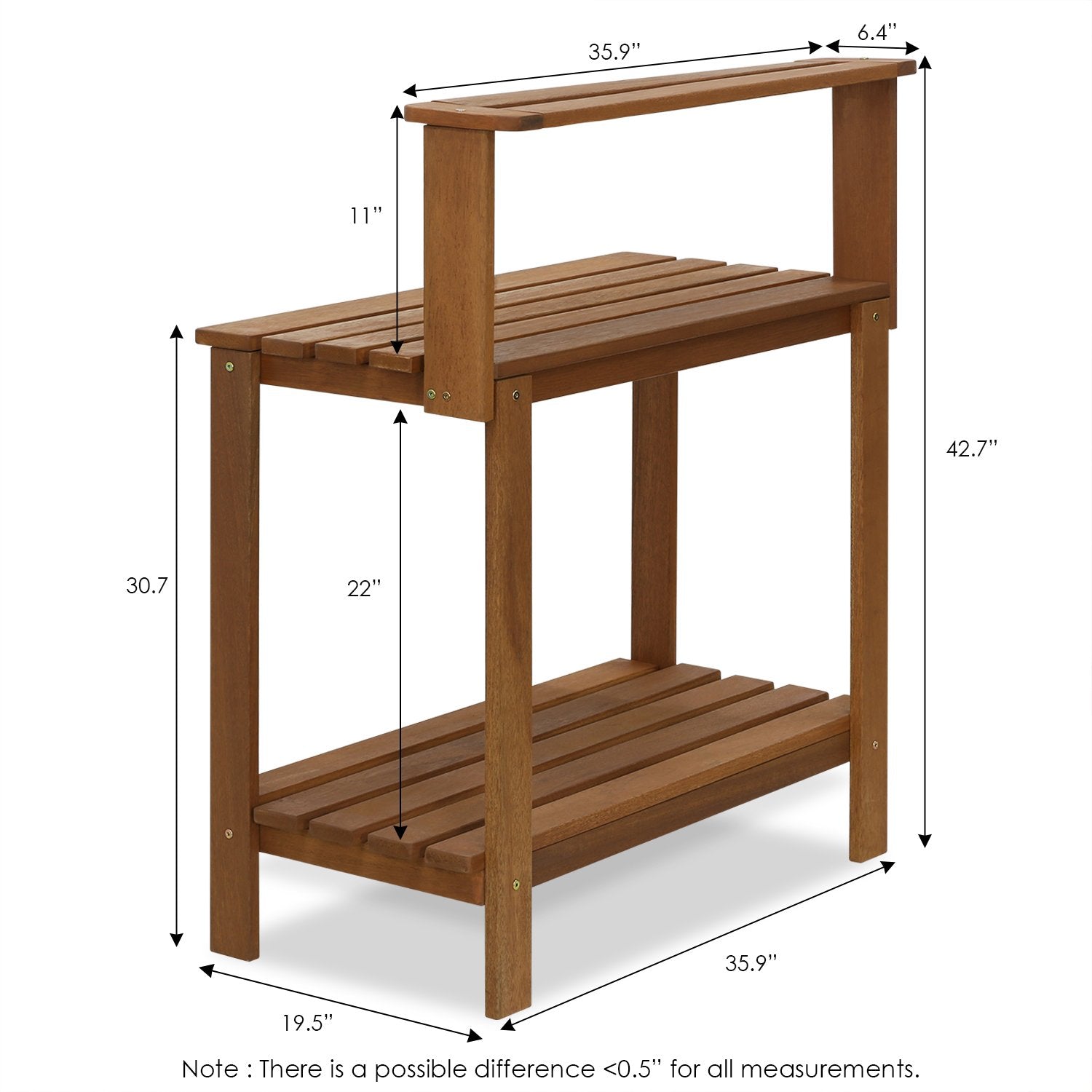 Furinno Tioman potting bench lower shelf stores soil bags and pots neatly