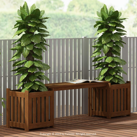 Furinno Tioman side view planter bench showcasing compact outdoor seating.