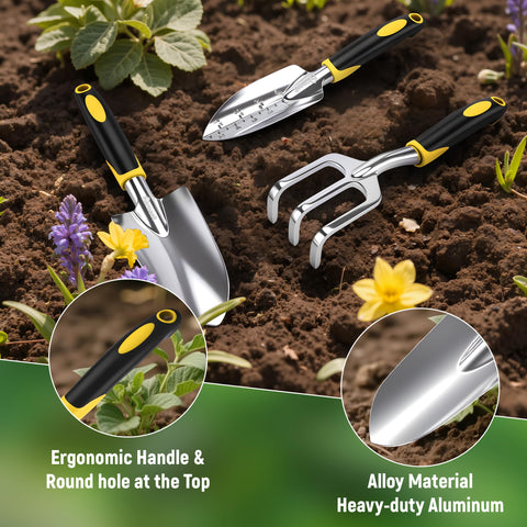 Furnest garden bed use shows all three tools ready for planting and weeding.