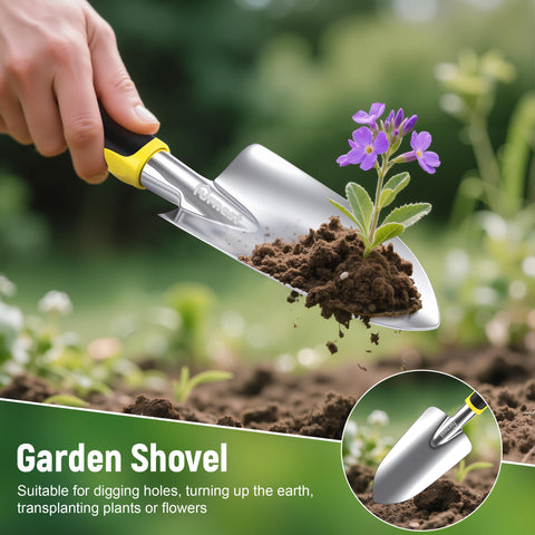 Furnest garden tool set hand rake for weed removal and soil smoothing.