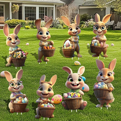 FurniCore Easter yard signs with bunny and egg motifs for a bright front-yard display.