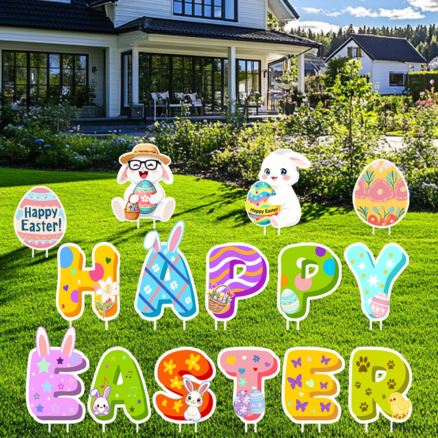 FurniCore Happy Easter yard sign bunny for durable outdoor display