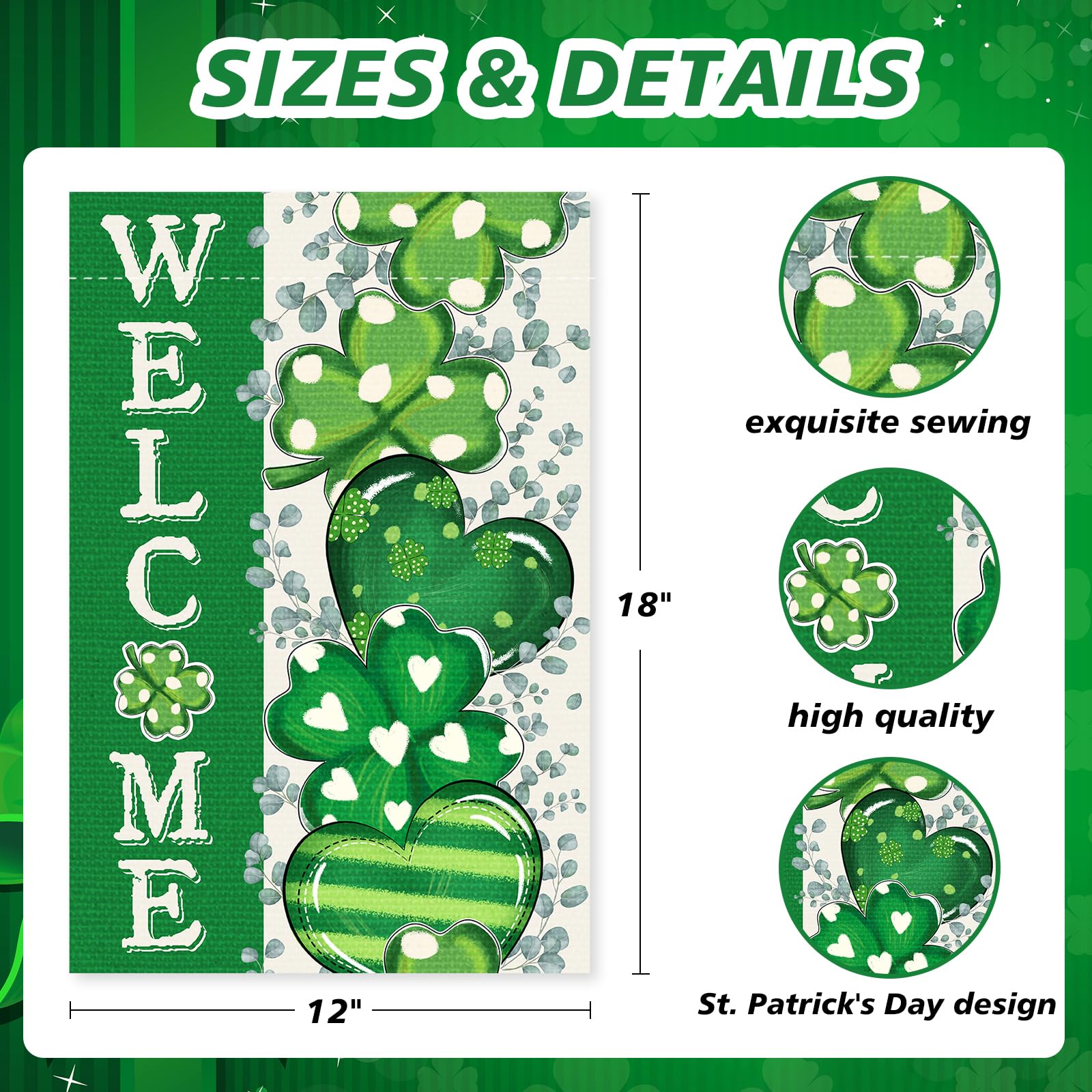 FurniGift 12x18 flag with double-sided design, vibrant shamrocks visible from all angles