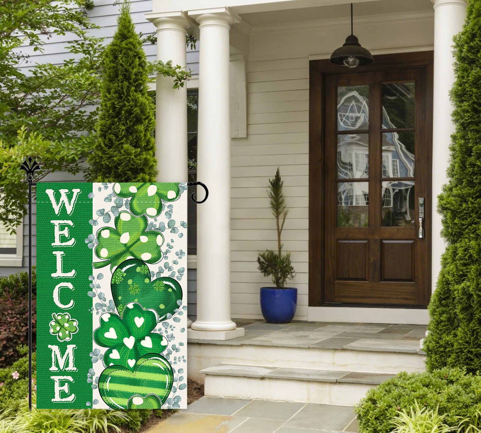FurniGift outdoor flag for porch, featuring welcome shamrocks to brighten yard decor