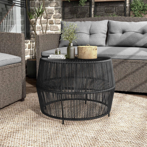 Furniture of America Ysar black-finish round table for modern outdoor areas