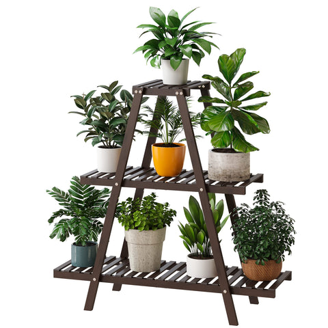 Furshus bamboo plant stand with 3 tiers creates a stylish indoor pot display.