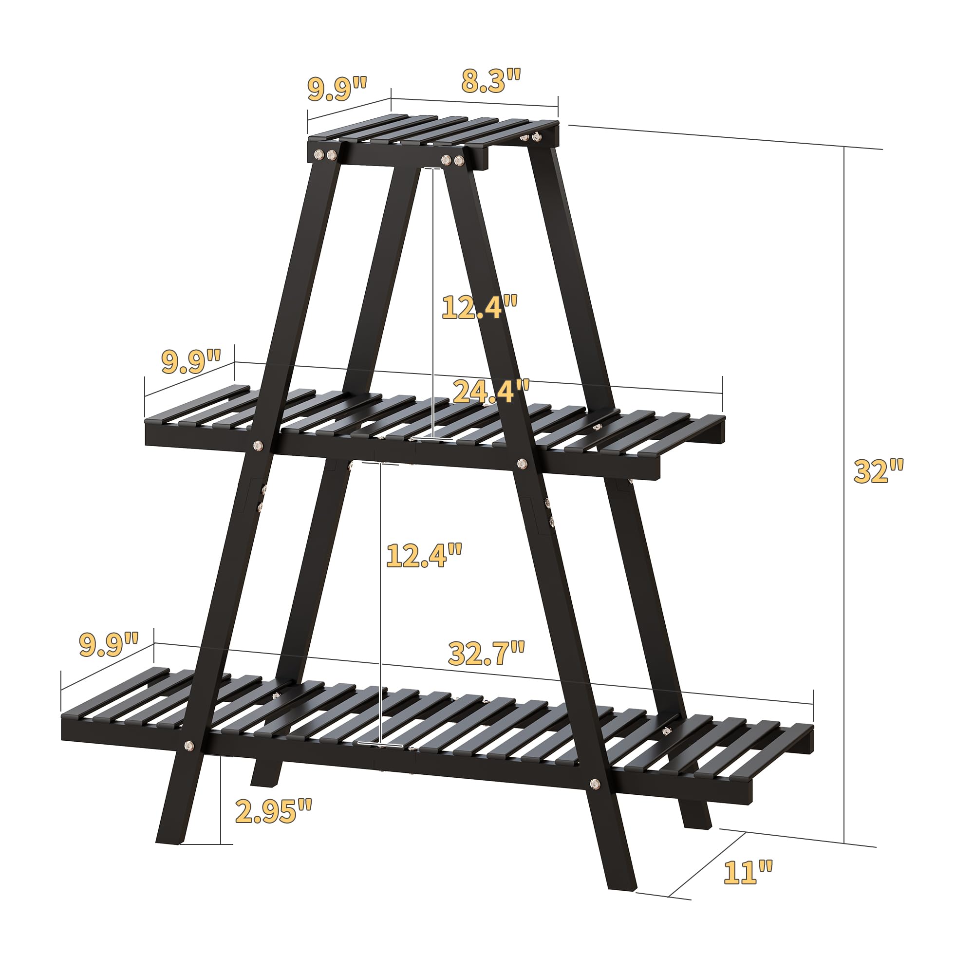 Furshus bamboo plant stand in black ladder style for space-saving décor
