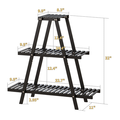 Furshus bamboo plant stand in black ladder style for space-saving décor
