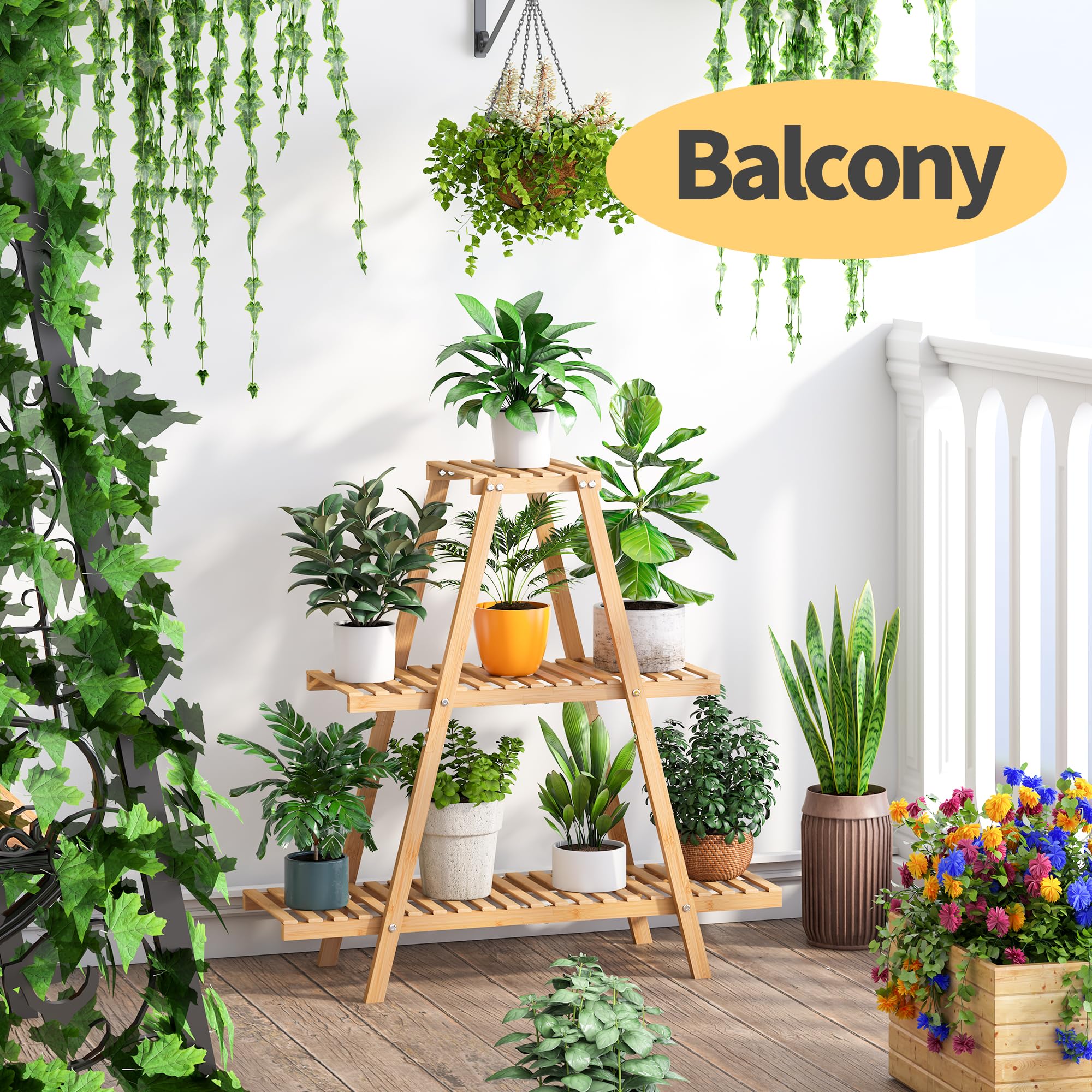 Furshus Bamboo Plant Stand natural-finish complements rustic and contemporary decor.