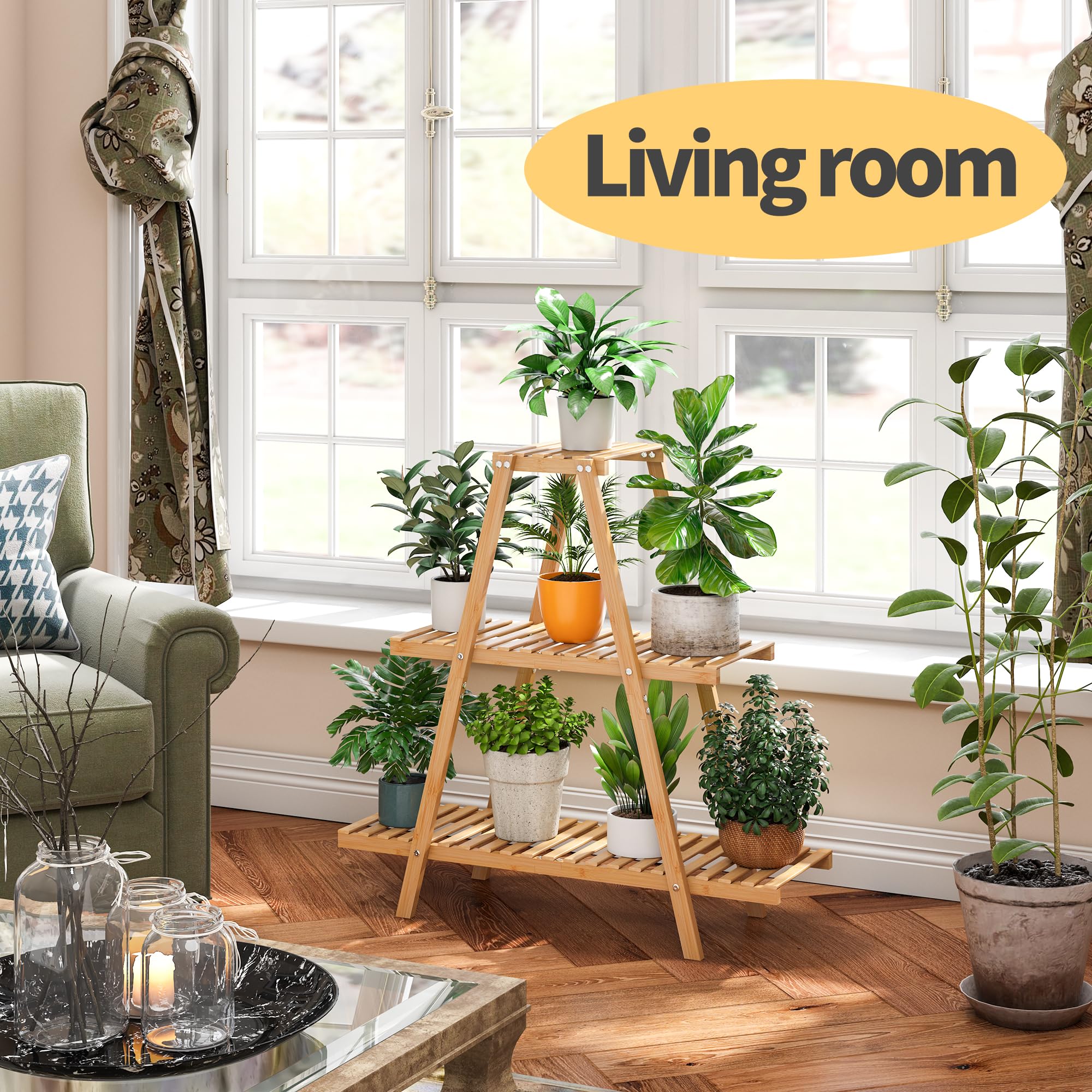 Furshus Bamboo Plant Stand triangle-structure provides stable support for diverse pots.