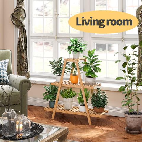 Furshus Bamboo Plant Stand triangle-structure provides stable support for diverse pots.