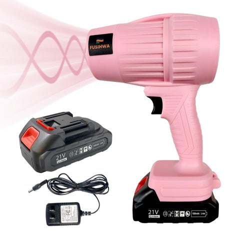 FUSIHWA handheld 21V cordless blower in pink for quick outdoor cleanup