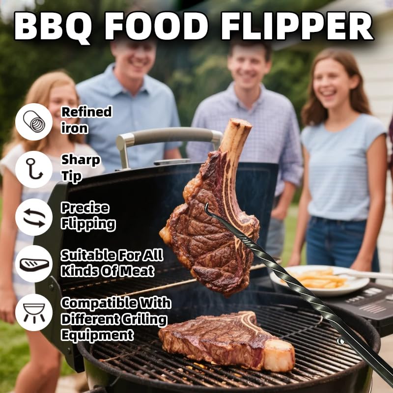 Fusionara Meat Hook Flipper in action flipping ribs with precision