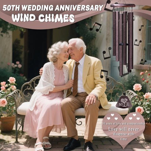 Fusui wind chime with engraved 50th anniversary words for a sentimental keepsake