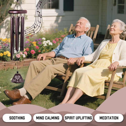 Fusui six-tube aluminum wind chime produces gentle, soothing tones in breeze