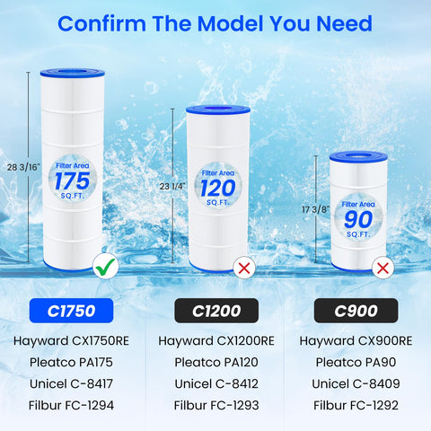 Future Way C1750-pleatco-pa175: aligned with Pleatco PA175 for reliable filtration