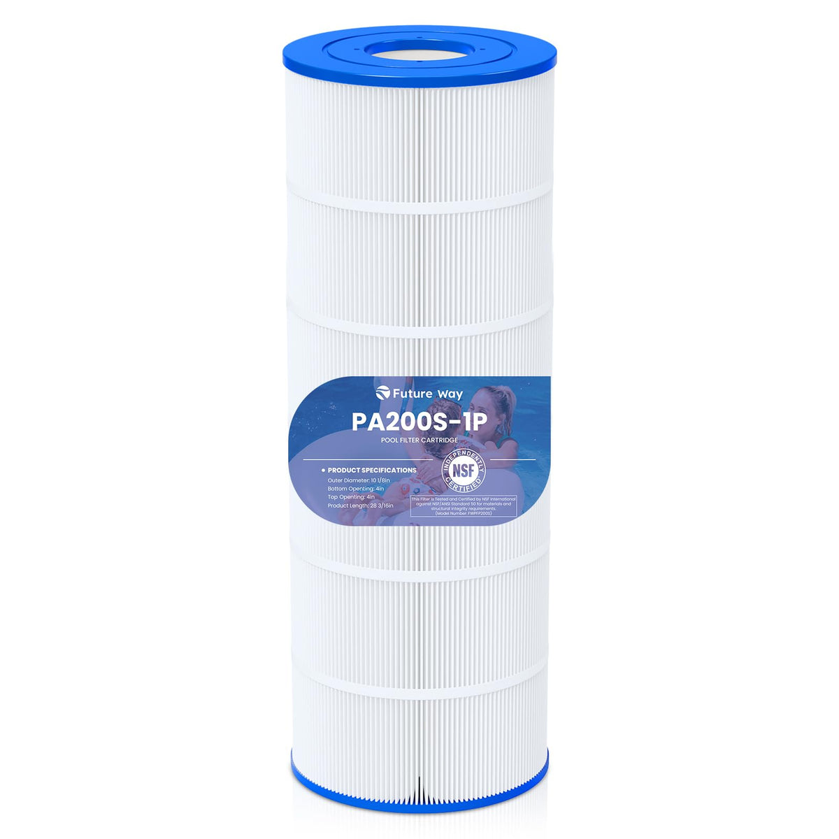 Future Way C200S filter cartridge exterior view highlighting durable construction for clear pool water.