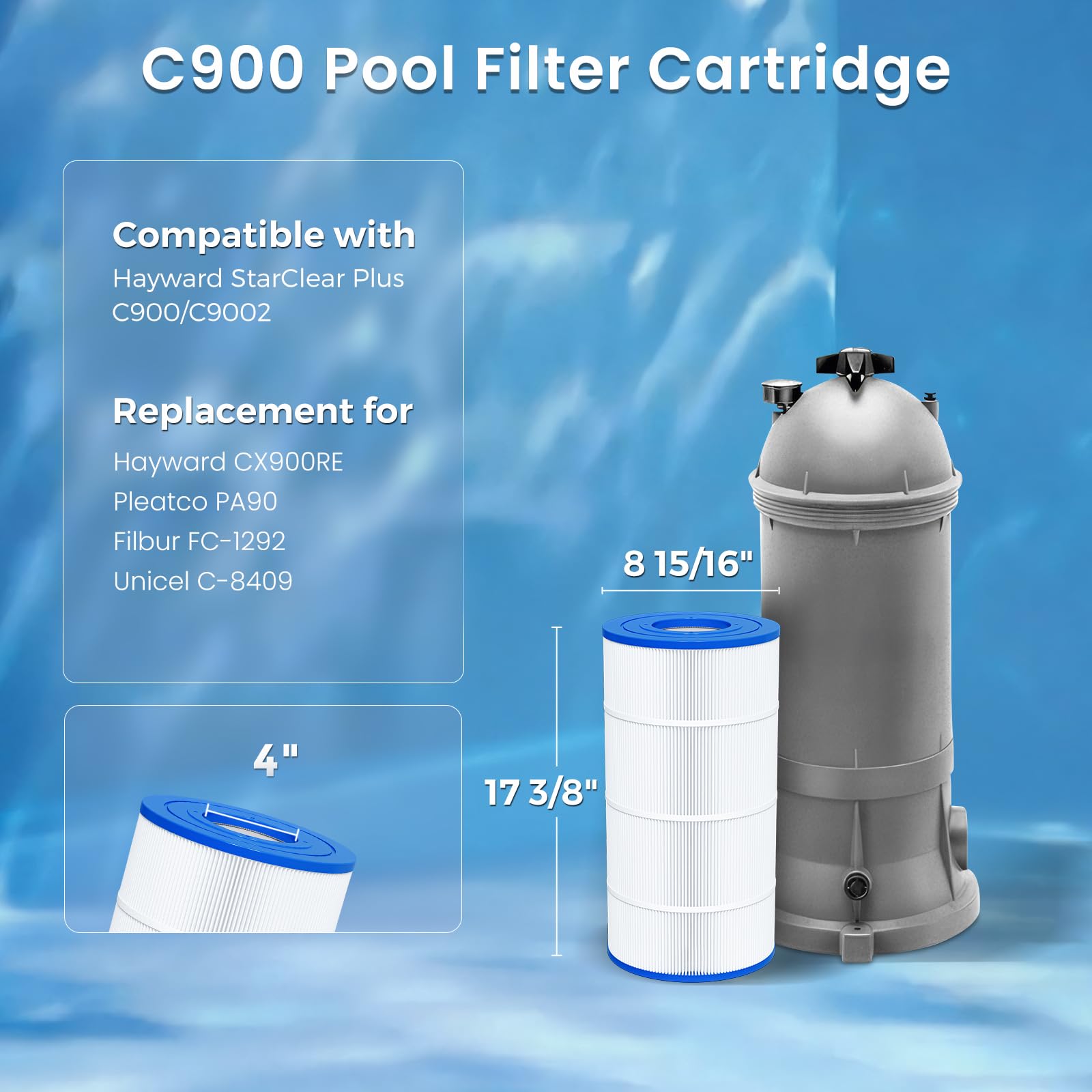Future Way C900 trilobal pleated design captures more debris for cleaner water