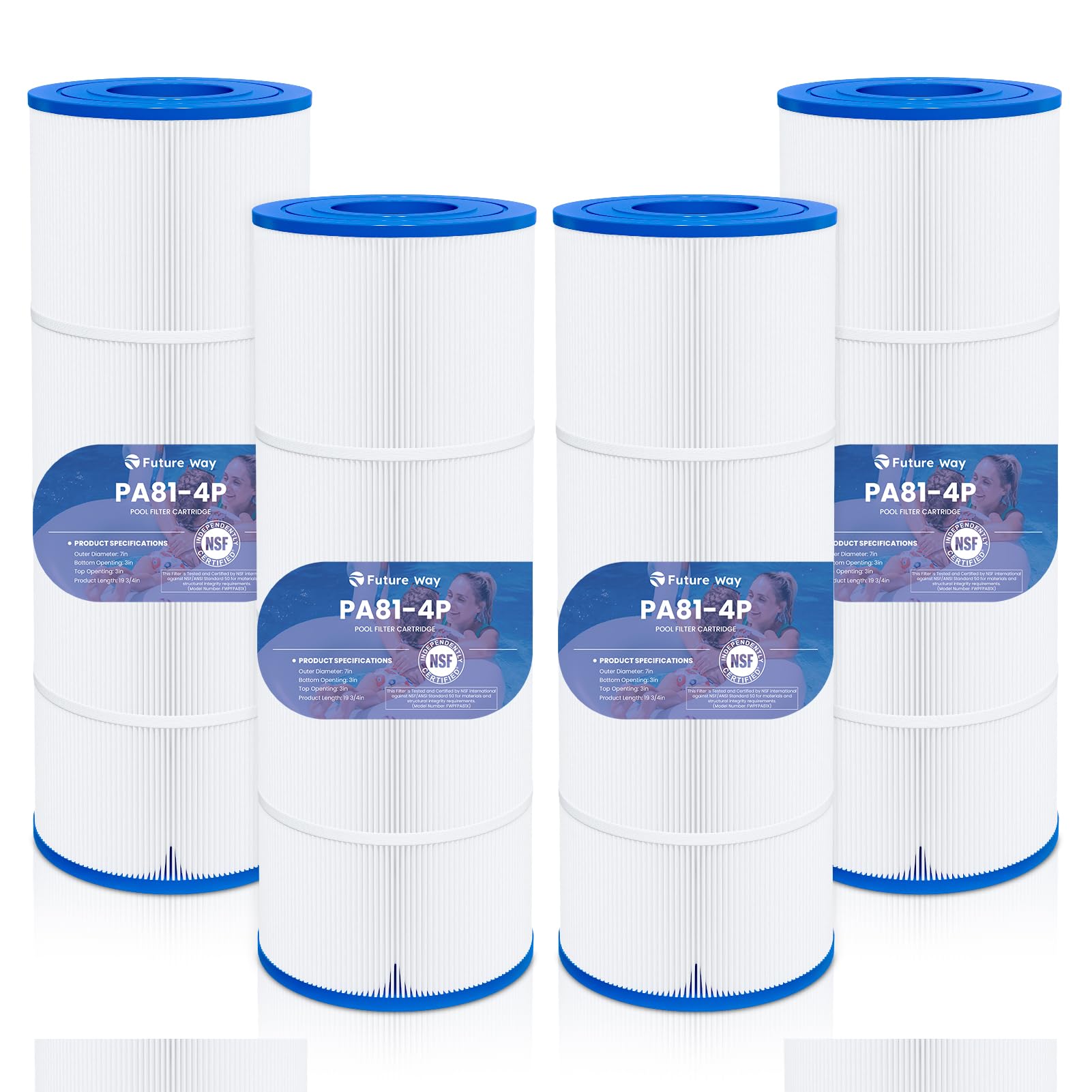 Future Way four-pack filter close-up showing compatibility with Hayward Swim Clear C3030