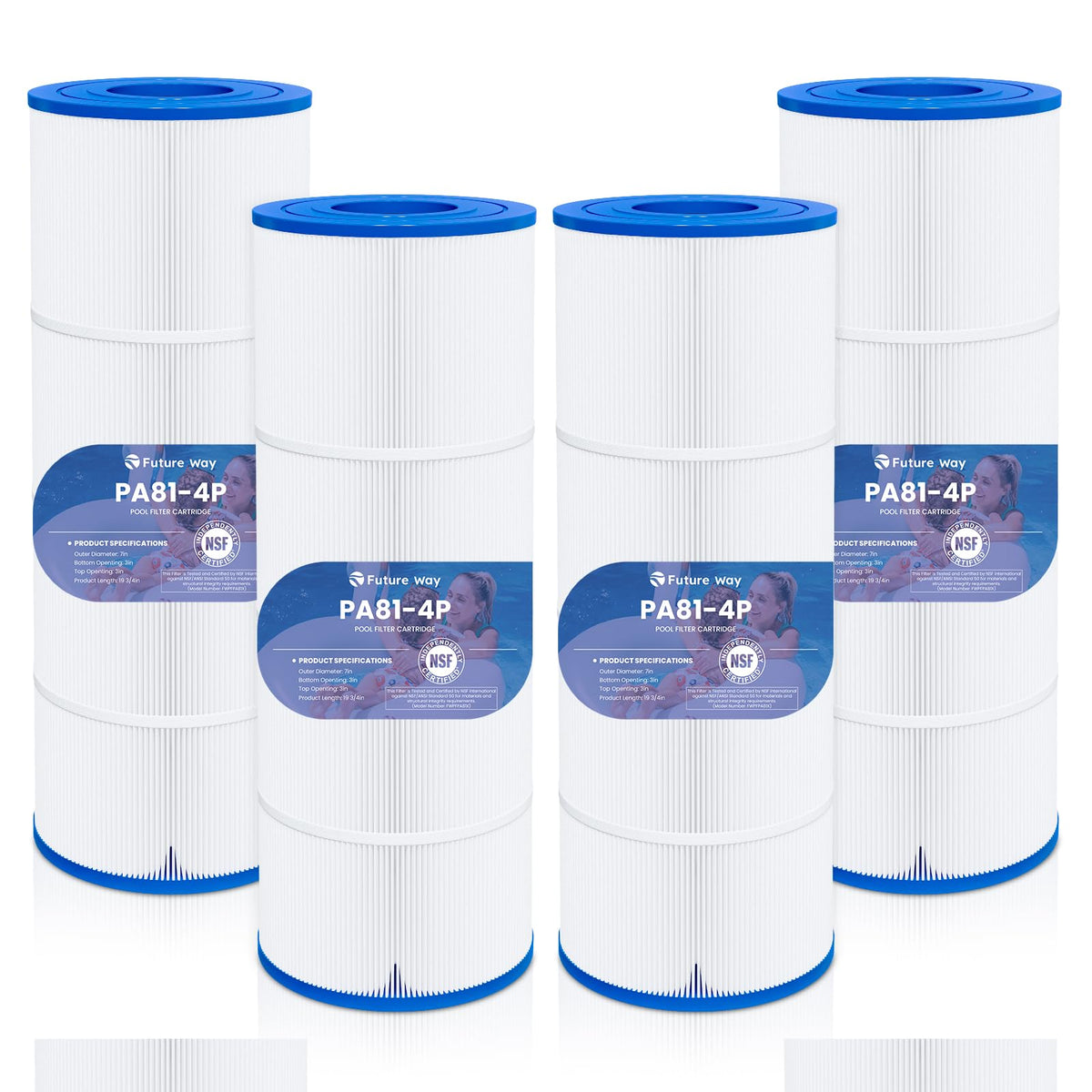 Future Way four-pack filter close-up showing compatibility with Hayward Swim Clear C3030