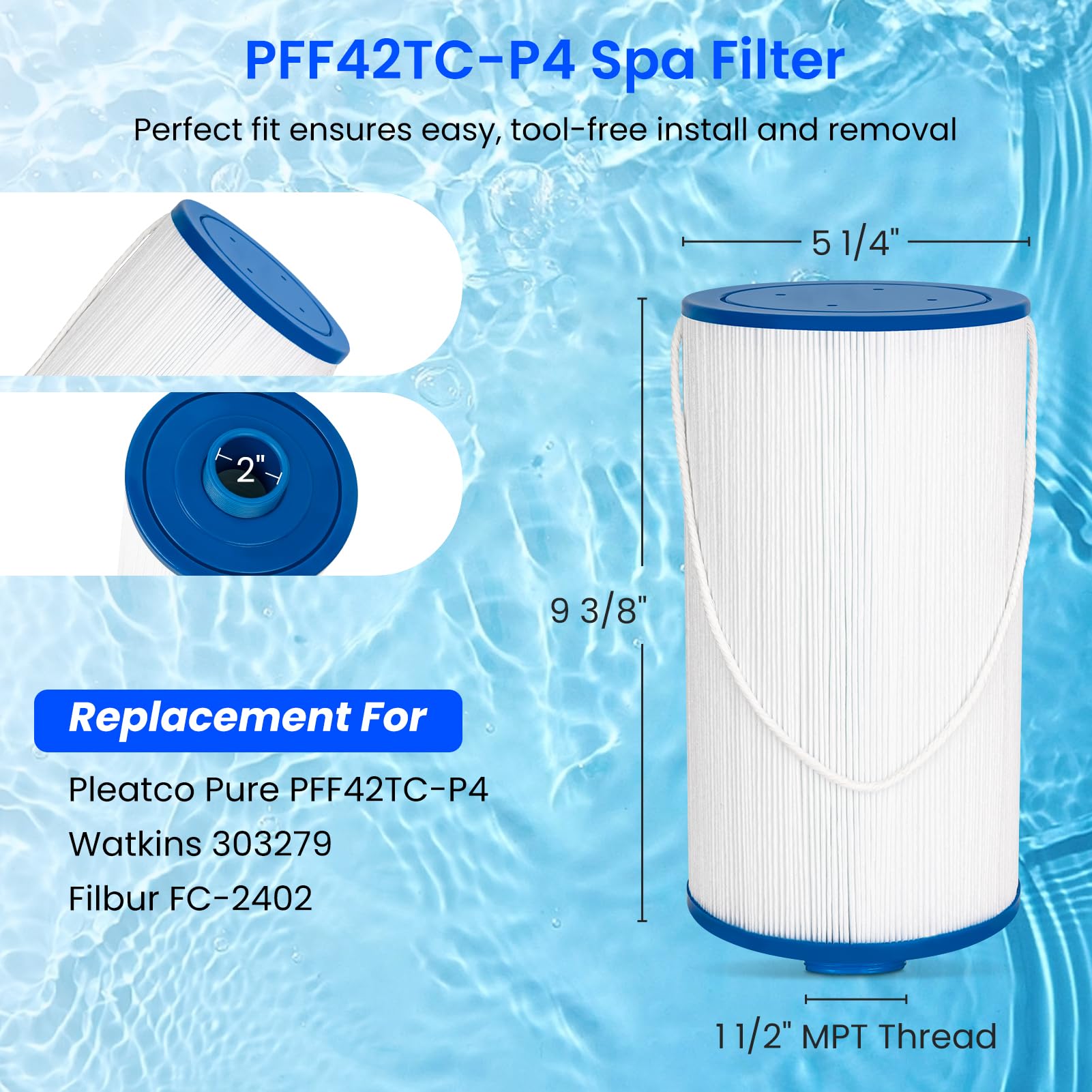 Future Way replacement filter for Aquaterra Spa provides a secure fit and efficient debris removal.