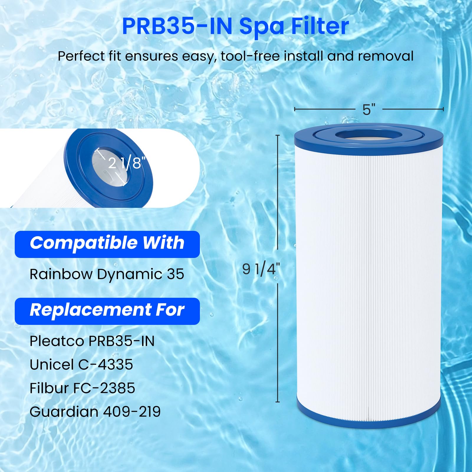 Future Way PRB35-IN filter side view shows compact drop-in design.