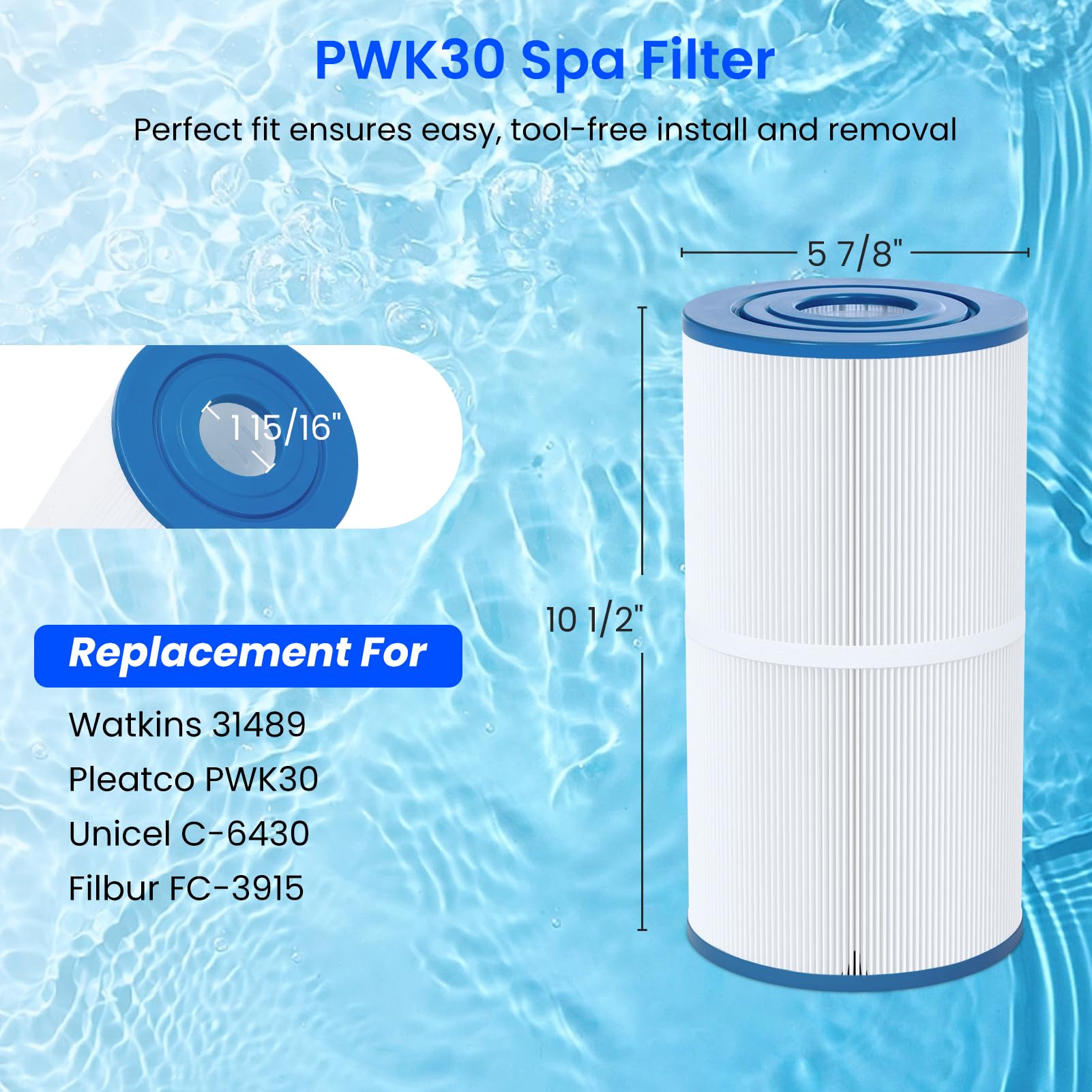 Future Way PWK30 filter pack-front showing two-pack convenience for replacement spa maintenance.