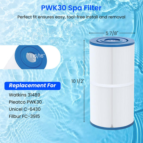 Future Way PWK30 filter pack-front showing two-pack convenience for replacement spa maintenance.