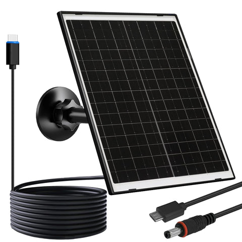 FutureZEN 10W solar panel outdoors powering security cameras with stable solar energy.