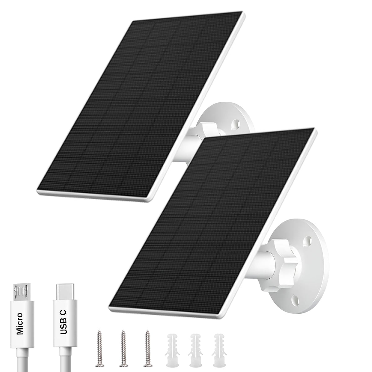 FutureZen 2W solar panel mounted on exterior wall powering outdoor security cameras.