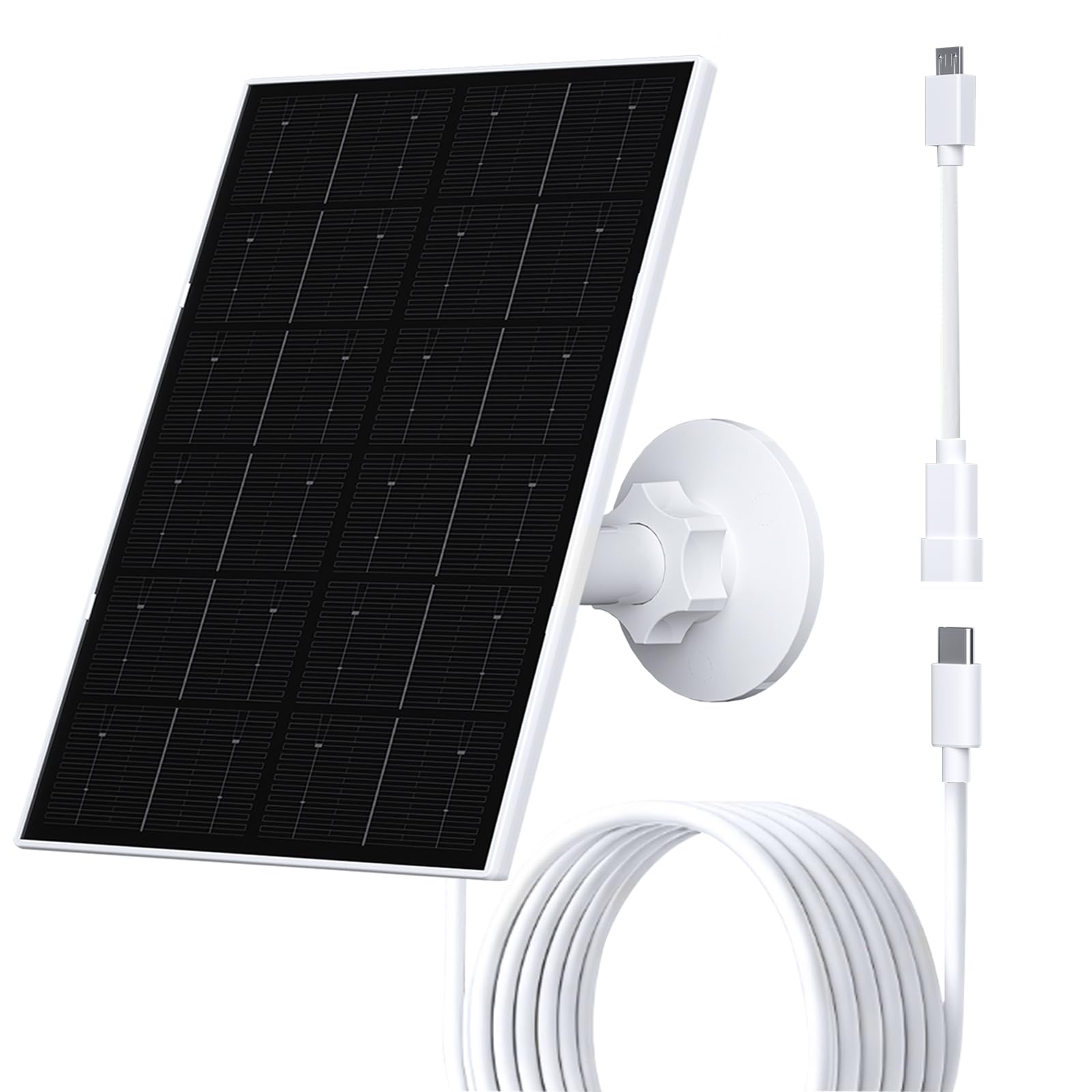 FUTUREZEN 4W solar panel front view powers USB-C and Micro USB cameras outdoors.