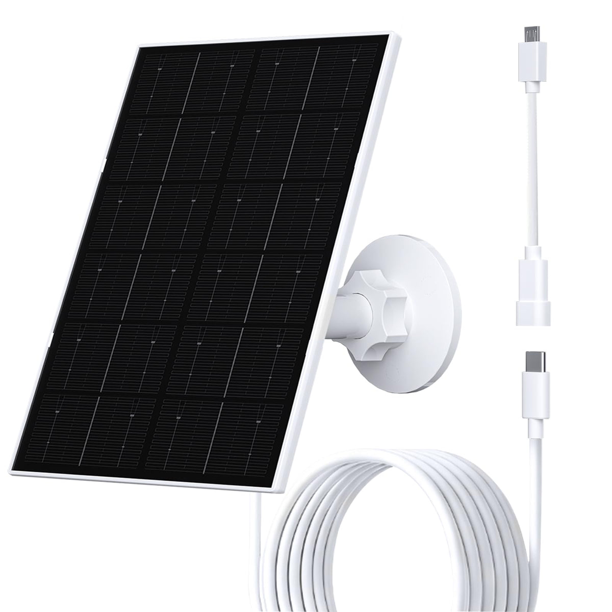 FUTUREZEN 4W solar panel front view powers USB-C and Micro USB cameras outdoors.