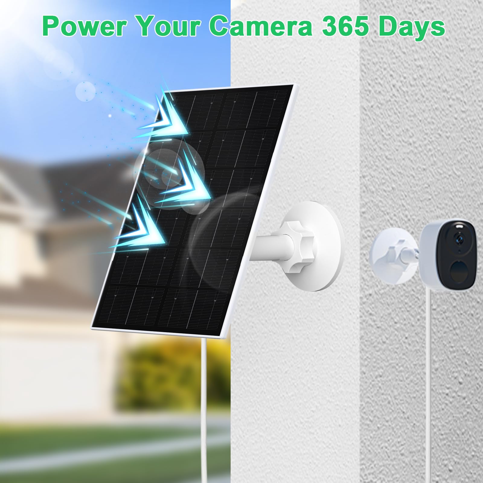 FUTUREZEN 4W solar panel 9.8-foot cable enables flexible camera placement.