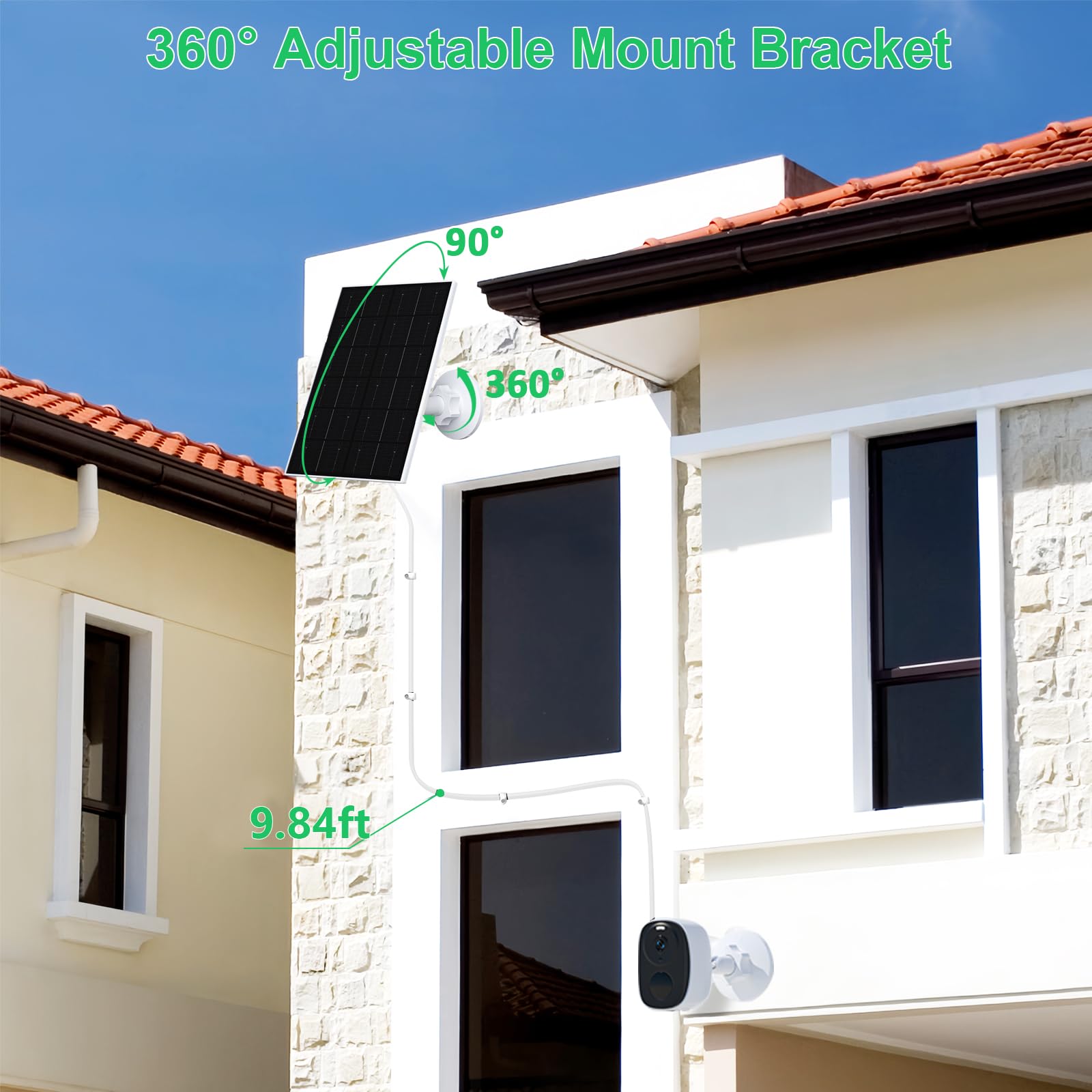 FUTUREZEN 4W solar panel compatible with USB-C and Micro USB rechargeable cameras.