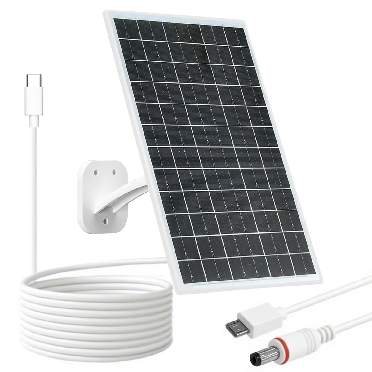 FUTUREZEN 13W solar panel front view powering USB-C cameras outdoors for steady energy.