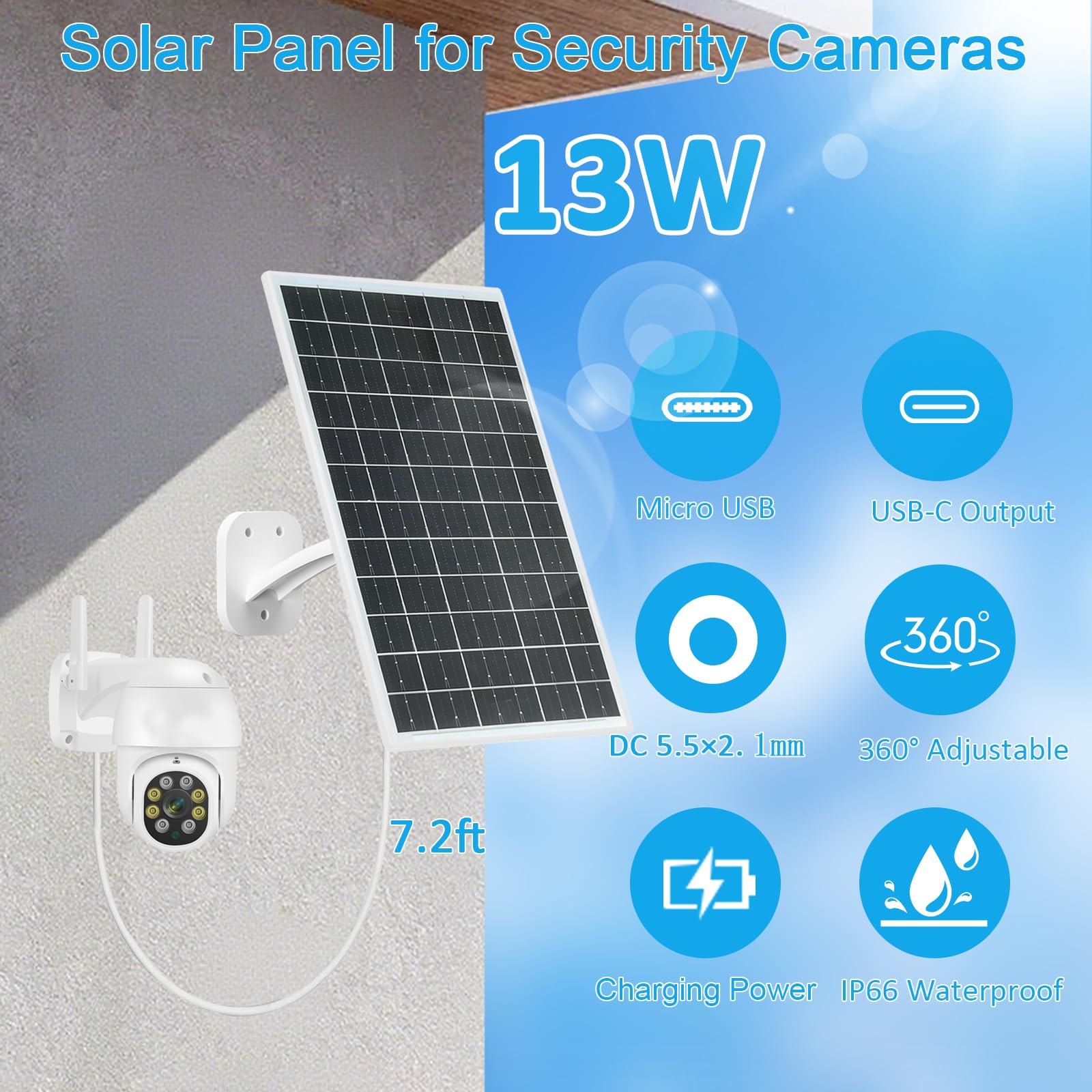 FUTUREZEN 13W solar panel Micro USB port for versatile camera compatibility.