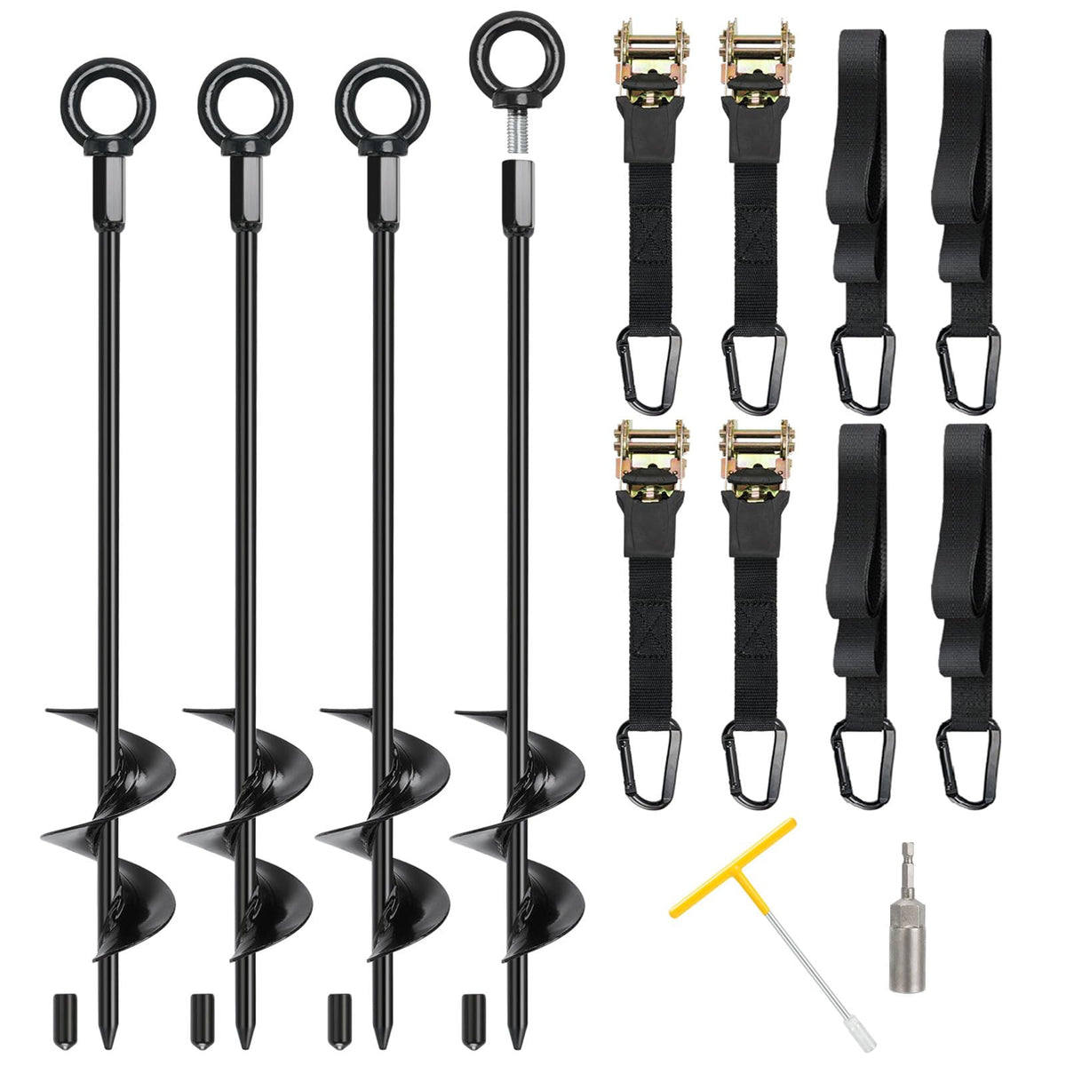 Fuuner ground anchors 18-inch stakes secure outdoor gear in high winds.