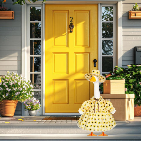 FuWeave 23-inch goose costume fits most lawn geese for easy dressing.