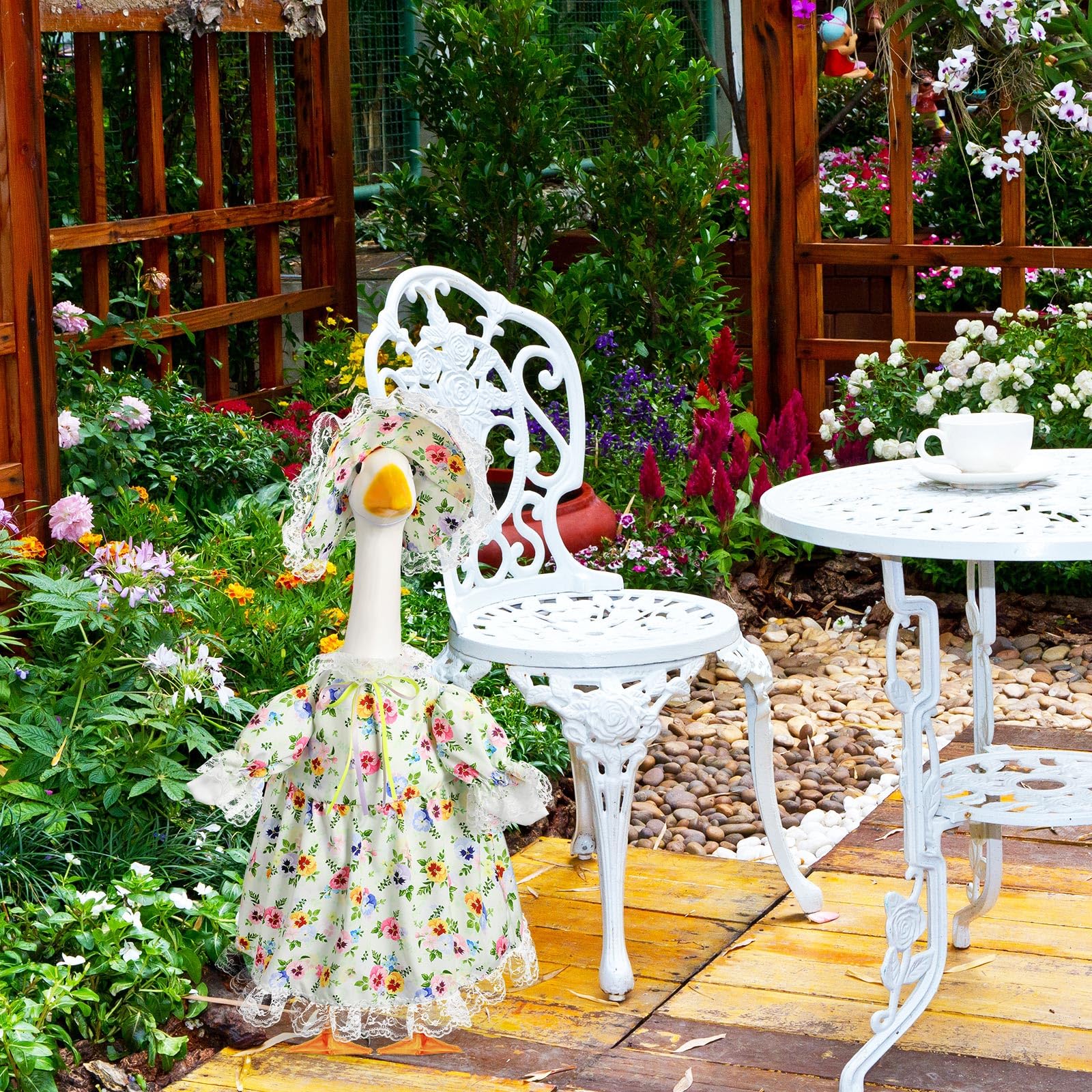 FuWeave 23-inch goose outfit on stand ready for porch display