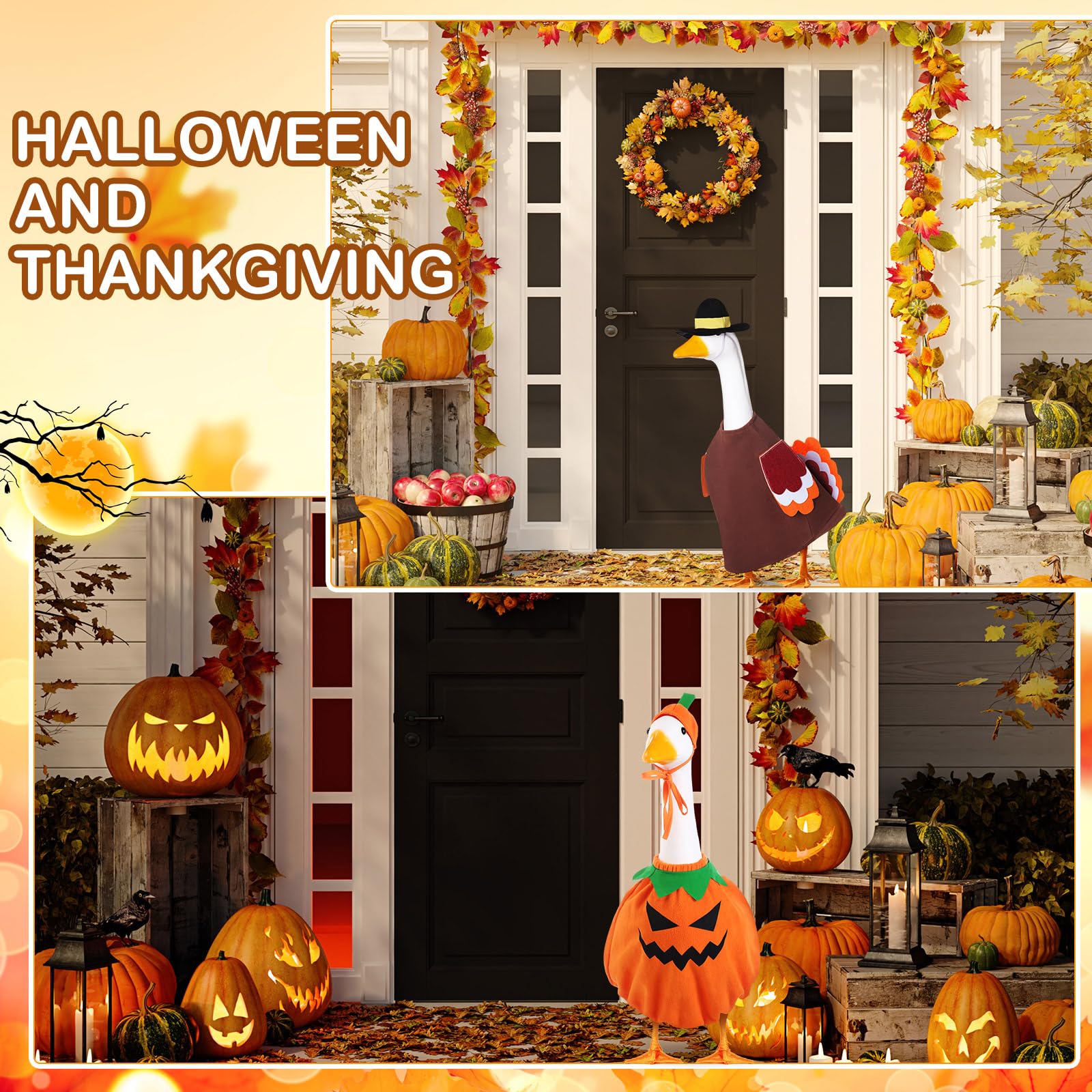 FuWeave Halloween goose outfits create playful yard decor