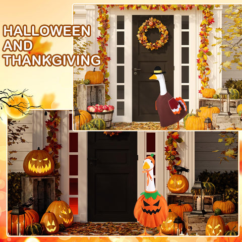 FuWeave Halloween goose outfits create playful yard decor