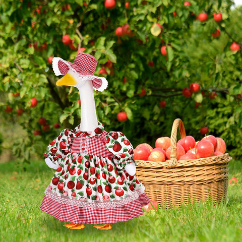 FuWeave apple pattern skirt detail adds playful character to lawn statues.