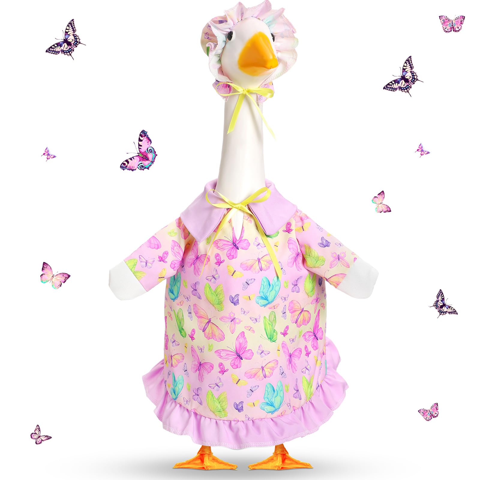 FuWeave butterfly goose outfit on a 23-inch lawn goose boosts curb appeal.