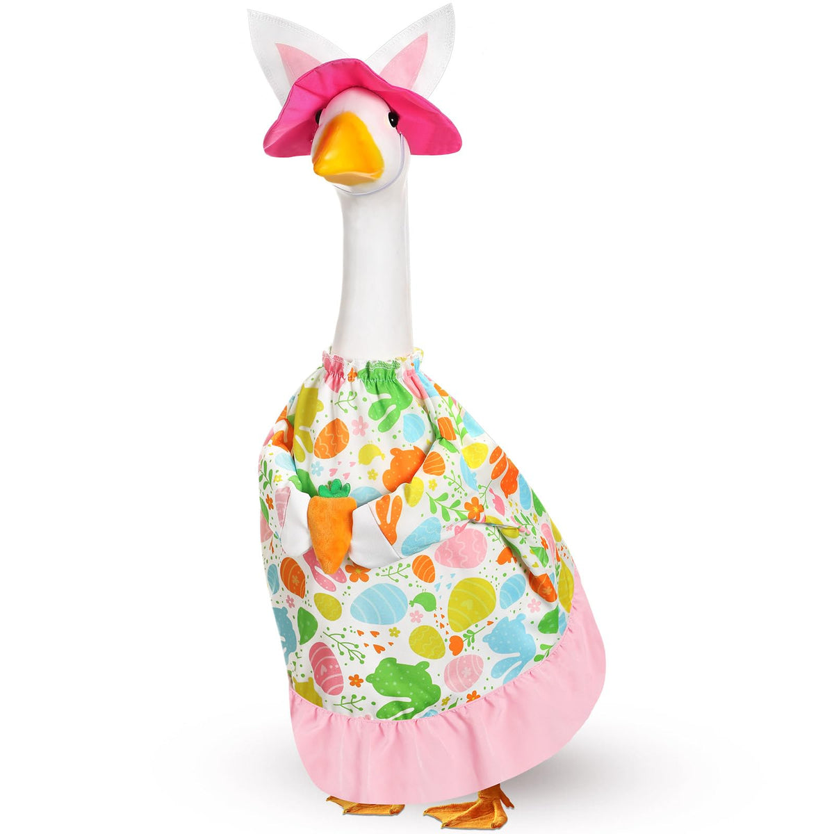 FuWeave Easter Bunny Goose Outfit on 23-inch goose statue for outdoor decor.