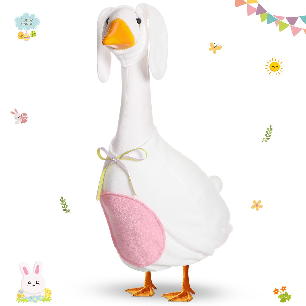 FuWeave Easter Bunny Goose Outfit on 23-inch goose for outdoor decor.