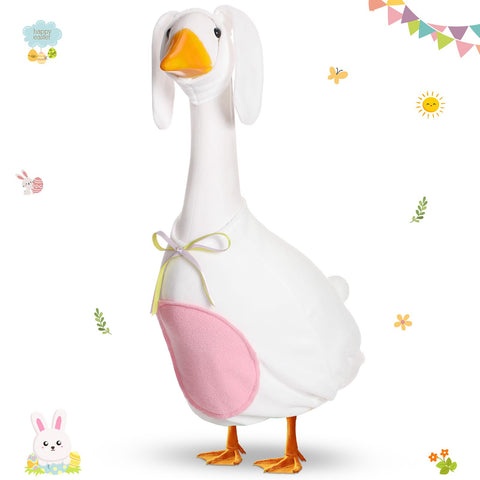 FuWeave Easter Bunny Goose Outfit on 23-inch goose for outdoor decor.