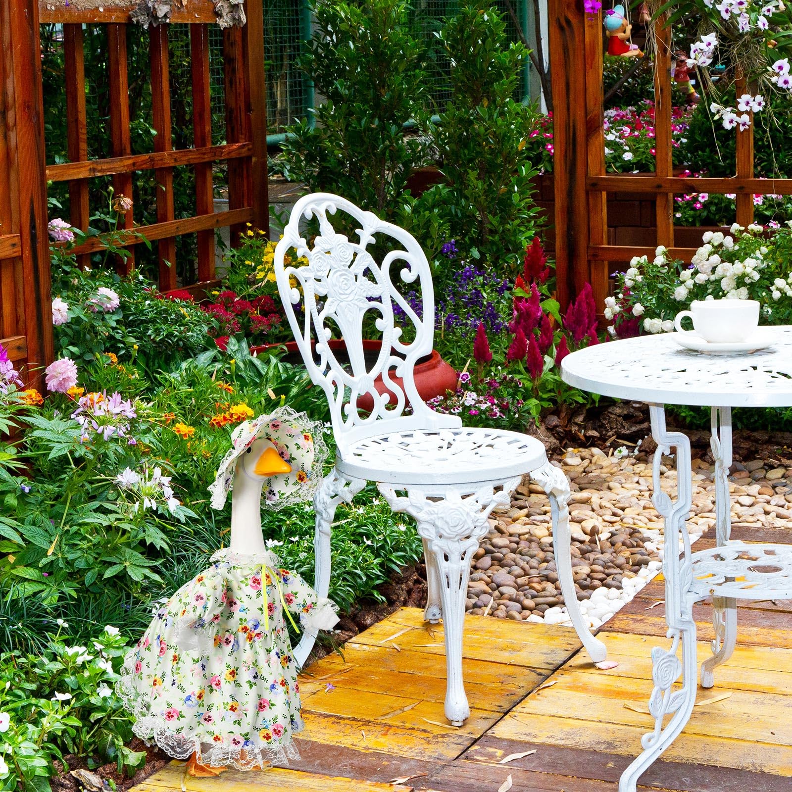 FuWeave floral skirt goose outfit serves as a playful gift idea for gardeners.