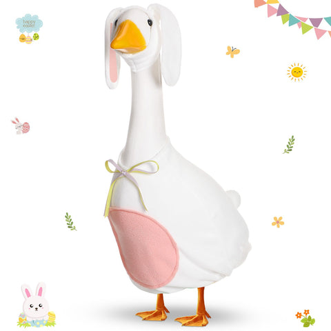 FuWeave goose outfit 17inch pink-white on lawn goose for spring curb appeal.
